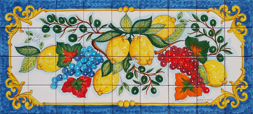 Pannello Mosaico Paraschizzi Frutta e Fiori 90x40 cm