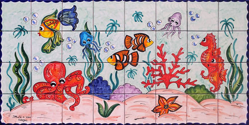 Pannello Mosaico Paraschizzi Pesci Vietresi 80x40 cm