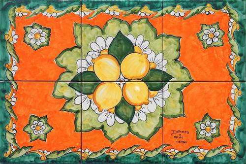 Pannello in Ceramica Limoni & Margherite 60x40 cm (Arancio)