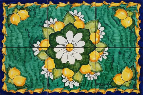 Pannello in Ceramica Limoni & Margherite 60x40 cm (Verde)