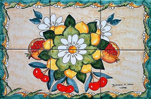 Pannello in Ceramica Melagrana e Frutta 60x40 cm