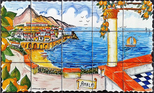 Pannello Mosaico Ceramica Paraschizzi Veduta Amalfi 50x30 cm