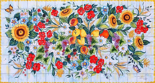 Pannello Mosaico Girasoli Fiori e Frutta 170x90 cm
