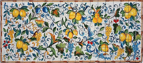 Pannello Mosaico Rettangolare Limoni ed Uva Praiano 190x80 cm