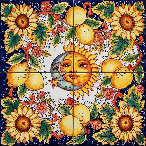 Pannello in Ceramica Sole Luna e Girasoli 40x40 cm