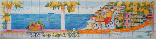 Pannello Murale a Mosaico di Vietri Paraschizzi Positano 200x50 cm