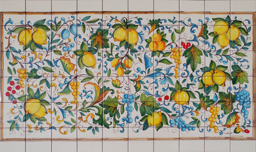 Mosaico in Ceramica di Vietri Limoni ed Uva Praiano 100x60 cm