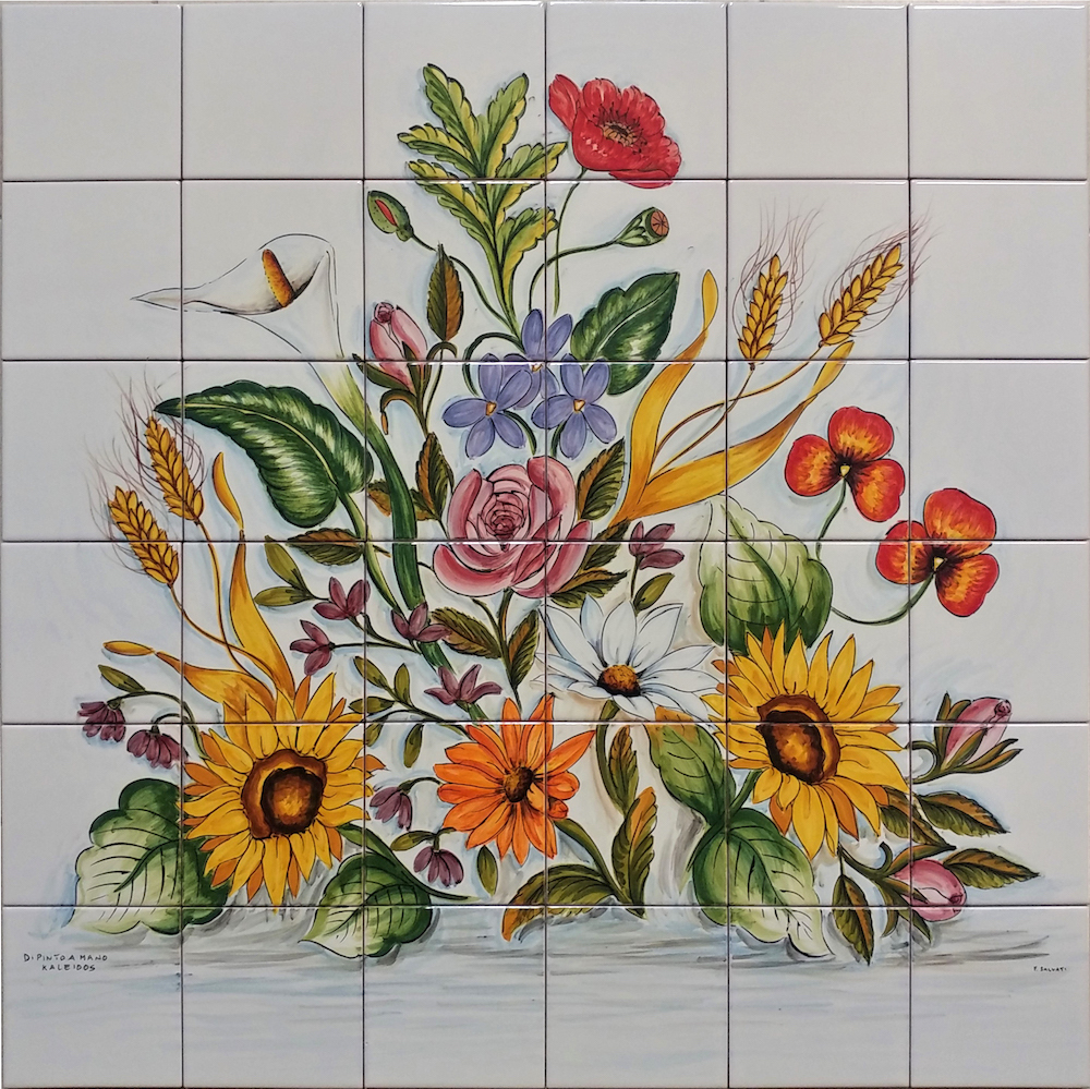 Pannello Mosaico Quadrato Fiori di Vietri 60x60 cm
