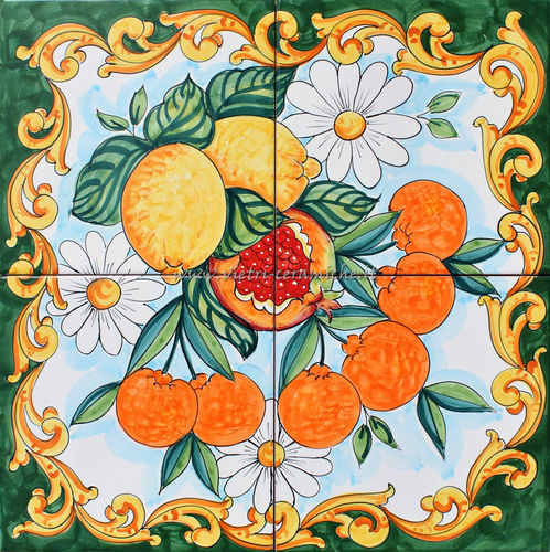 Pannello Murale in Ceramica Limoni e Mandarini 40x40 cm
