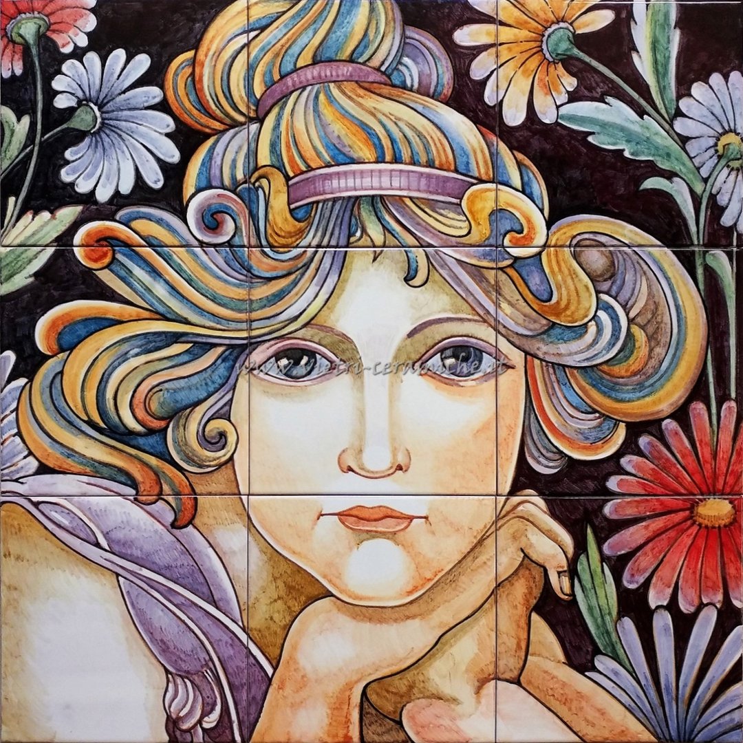 Pannello Artistico Liberty in Ceramica 60x60 cm - Volto di Donna