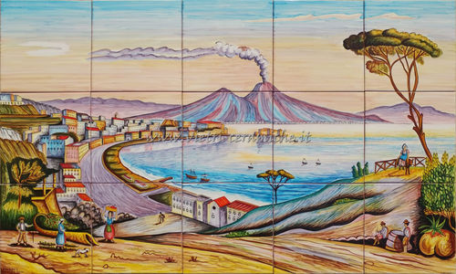 Pannello in Ceramica Veduta Antica del Golfo di Napoli 100x60 cm