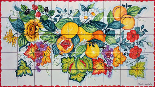 Pannello a Mosaico in Ceramica con Frutta 90x50 cm