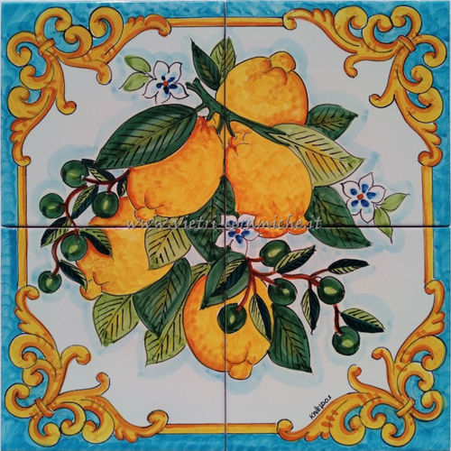 Pannello Murale in Ceramica di Vietri Barocco e Limoni di Amalfi 40x40 cm