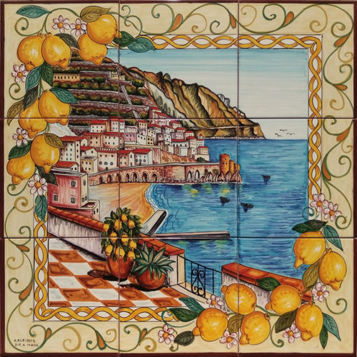 Pannello Murale Quadrato in Ceramica I Limoni della Costiera Amalfitana 60x60 cm