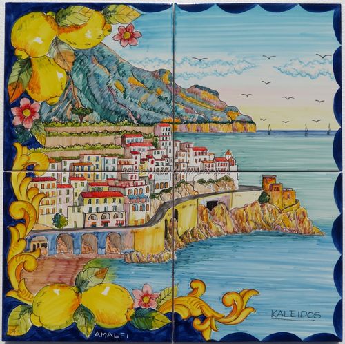 Pannello Murale Artistico Veduta di Amalfi con Limoni 40x40 cm