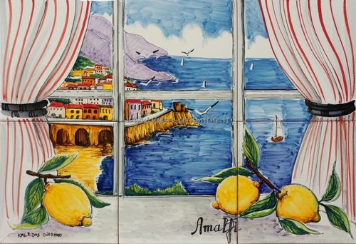 Pannello Murale Vietrese La Finestra su Amalfi 60x40 cm