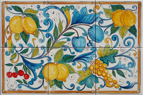 Pannello in Ceramica Vietrese Uva e Limoni 60x40 cm