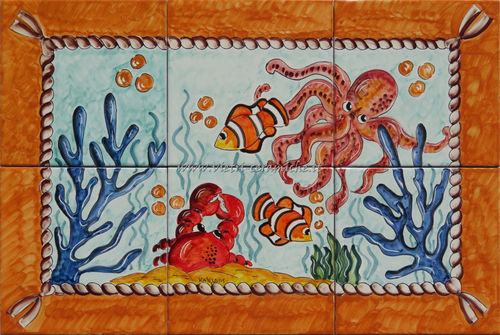 Pannello in Ceramica Bordo Arancio con Fondale Marino Maiori 60x40 cm