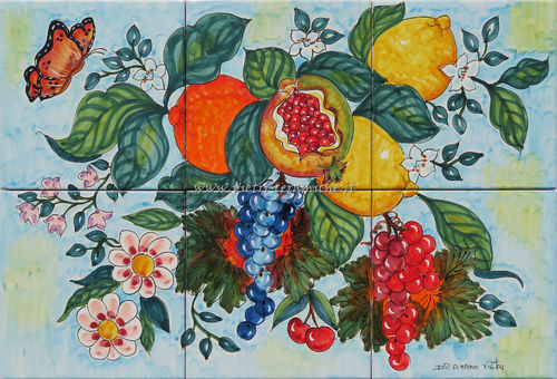 Pannello Artistico in Ceramica di Vietri Frutta e Fiori 60x40 cm