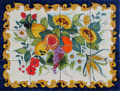 Pannello in Ceramica Vietrese Frutta e Fiori 80x60 cm