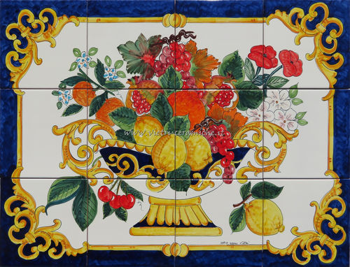 Pannello in Ceramica Anfora Vietrese Frutta e Fiori 80x60 cm