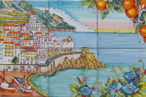 Pannello in Ceramica Vietri Nuovo Paesaggio di Amalfi 60x40 cm