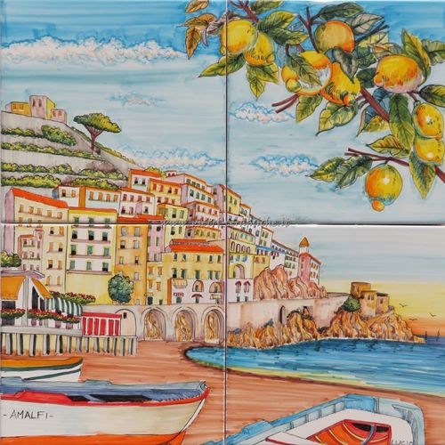 Pannello Vietrese in Ceramica La Spiaggia di Amalfi 40x40 cm