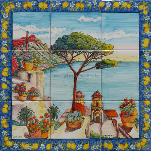 Pannello Murale in Ceramica di Vietri Panorama da Ravello 60x60 cm