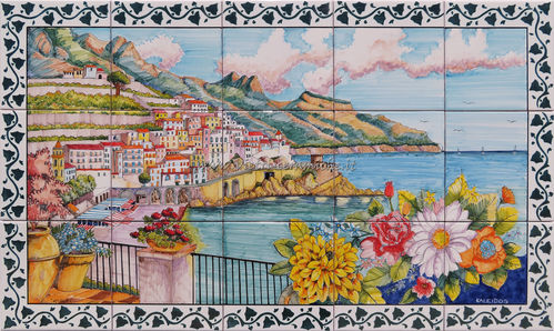 Pannello Murale Vietrese Rettangolare Amalfi con Cornice 100x60 cm