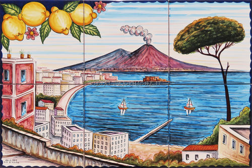 Pannello in Ceramica Veduta del Golfo di Napoli 60x40 cm