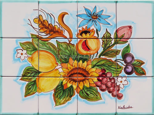 Pannello Mosaico in Ceramica Frutta e Fiori Kaleidos 01 40x30 cm