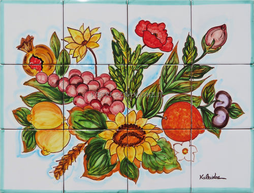 Pannello Mosaico in Ceramica Frutta e Fiori Kaleidos 03 40x30 cm