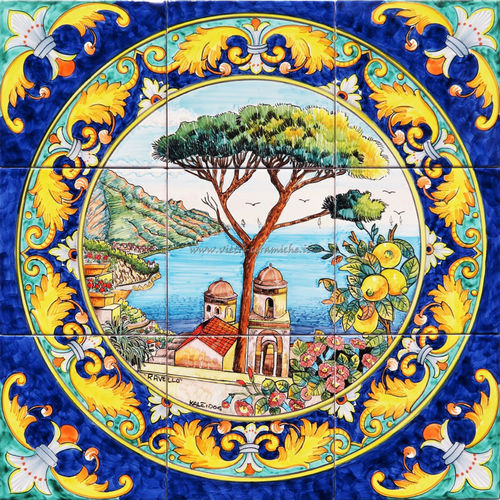 Nuovo Murale in Ceramica di Vietri Veduta di Ravello 60x60 cm
