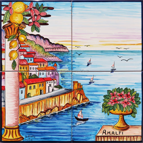 Pannello Quadrato in Ceramica di Amalfi e la Costiera Amalfitana 40x40 cm