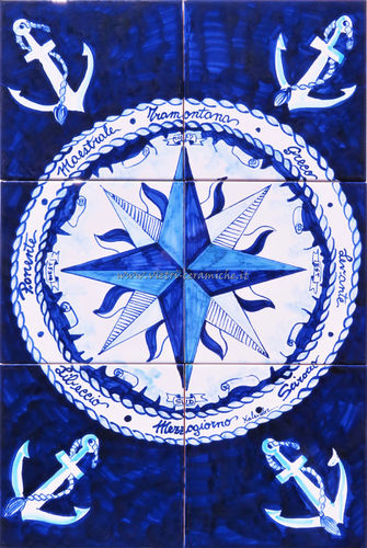 Pannello Verticale in Ceramica Rosa dei Venti Dark Blue 40x60 cm