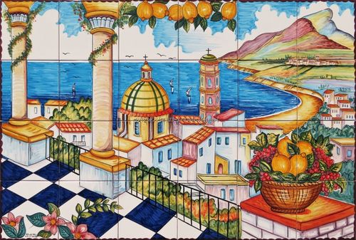 Pannello Murale in Ceramica Weekend a Vietri sul Mare 120x80 cm