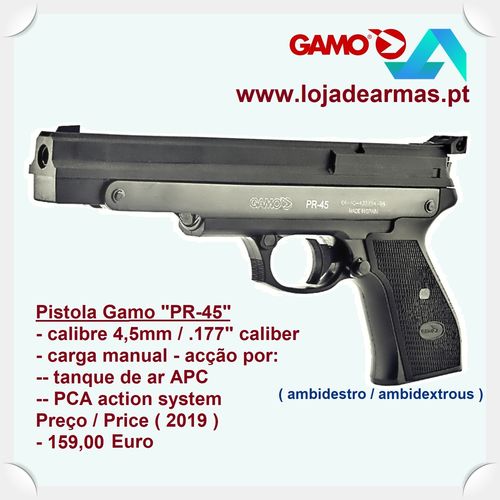Pistola-Gamo | PR-45-APC, ambidextra, PCA pistol - Ar Pré Comprimido por Bomba Autónoma