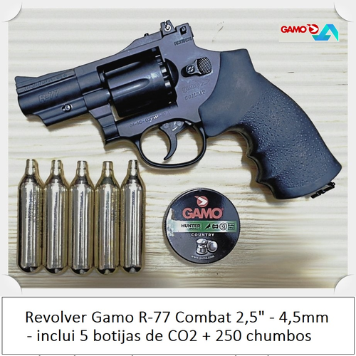 Revolver Gamo R-77 Combat a CO2 com cano de 2,5" = 63,5-cm - Vintage