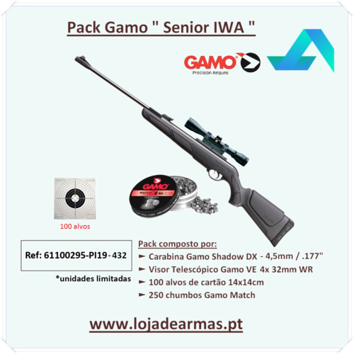 Gamo Shadow DX Combo VE4x32mm WR - cal- 4,5mm com 250 chumbos, 100 alvos e telescópica