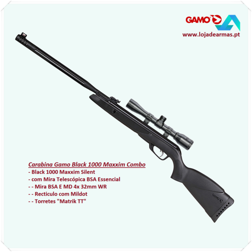 Gamo Carabina Black 1000 Maxxim Silent 4,5mm Combo BSA MD4x32mm WR - 23 Joule
