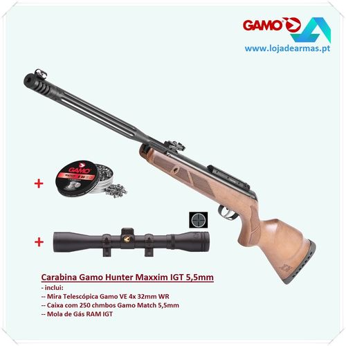 Gamo -Carabina Hunter Maxxim IGT -5,5mm Combo 4x 32a- Versão2023 - encomende com antecedência
