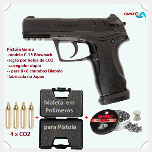 C-15 P Blowback co2 pistol Gamo airguns .177in -  4,5mm with case, 4 co2 and 250 pellets