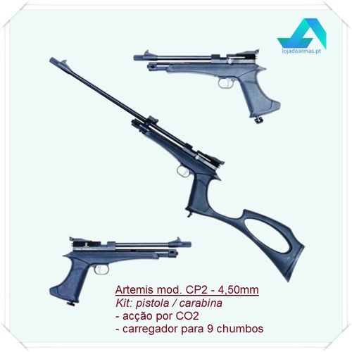 Artemis ZSD CP2 Multitiro, Pistola / Carabina a CO2 com carregador para 9 chumbos 4,5mm