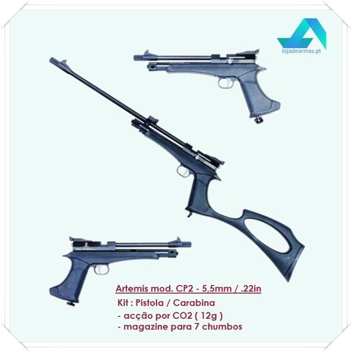 Artemis ZSD CP2 Multitiro, Pistola / Carabina a CO2  com carregador para 7 chumbos 5,5mm
