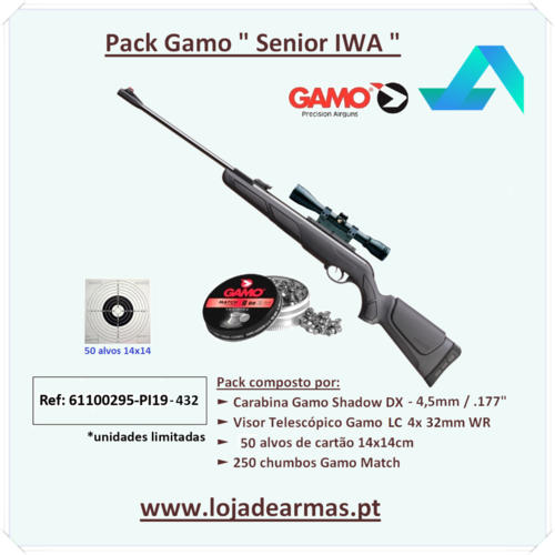 Gamo Shadow DX Combo LC4x 32mm WR - cal- 4,5mm com 250 chumbos, 50 alvos e telescopica