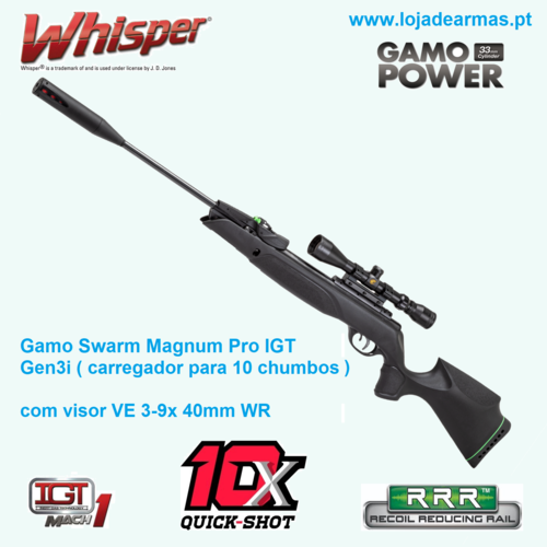Gamo airgun Swarm Magnum Pro IGT Gen3i .22 with magazine 10x and Rifle Scope 3-9x40