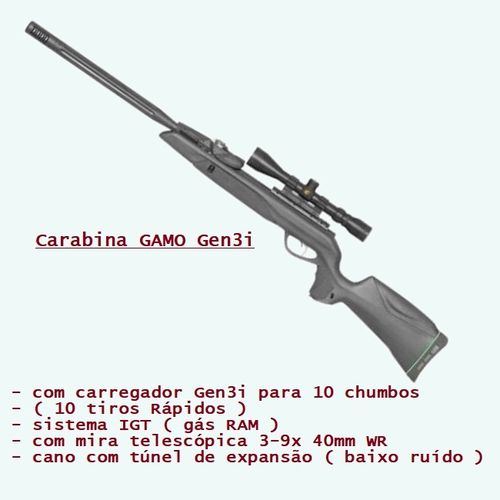 Carabina Gamo Speedster IGT 10x GEN3i 5,5mm - 23,9 Joule c/ 1 carregador 10x para 10 tiros rápidos