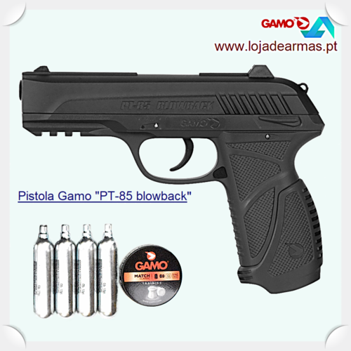 GAMO PT85 Black Mate CO2 - with 4 co2 bottles & 250 pellets