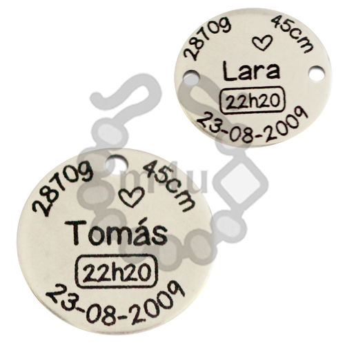 Medalha 25mm Zamak com Dados de Nascimento