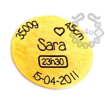 Chapa Aço Inox 22mm Dourada com Gravação Dados de Nascimento